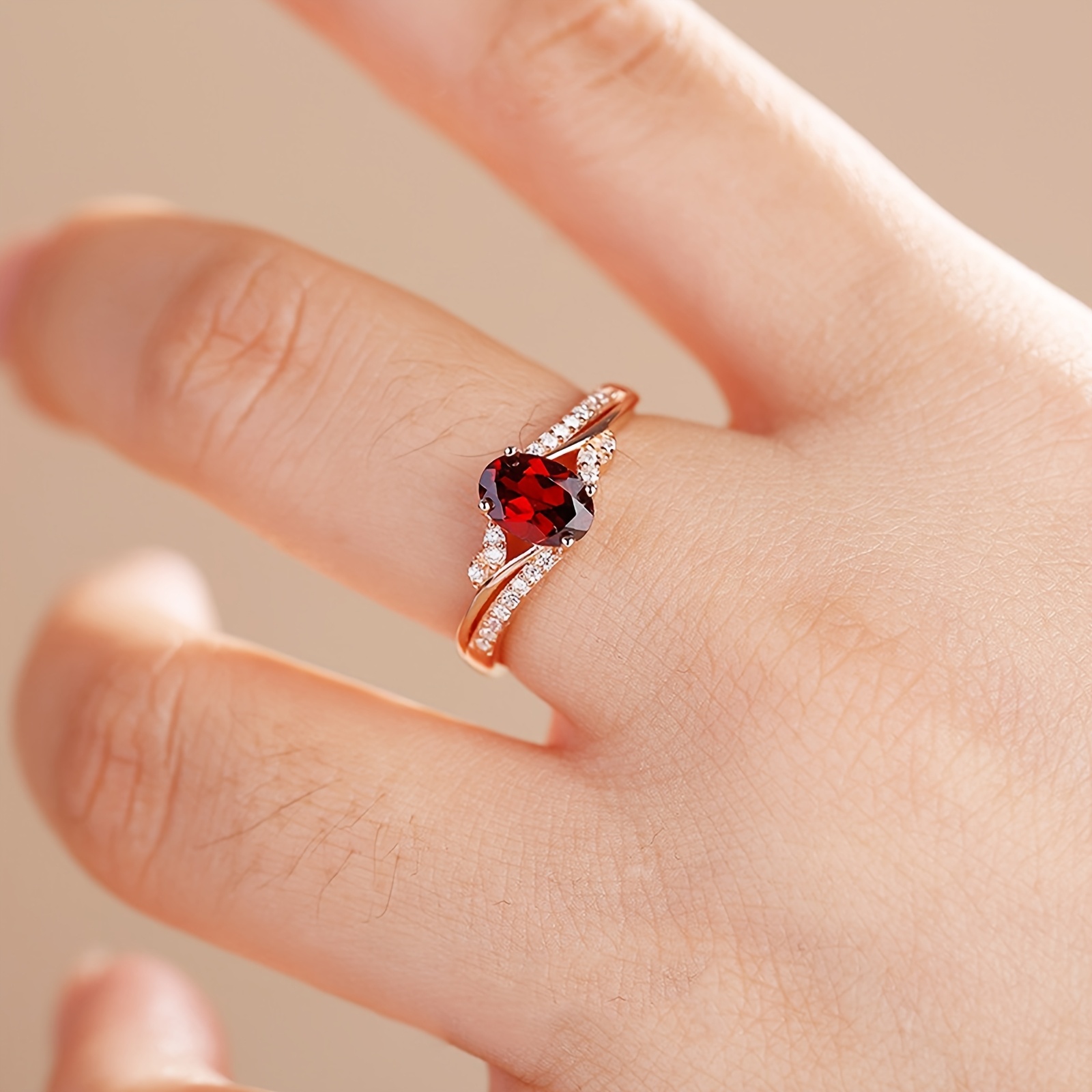Women's Rose-Golden Tone Twisted Open Ring with Synthetic Zirconia